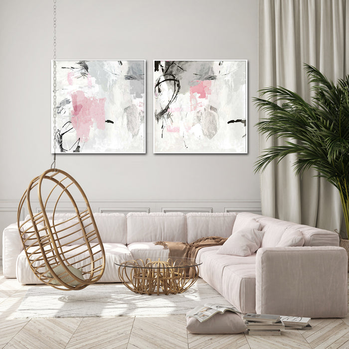 Wall Art 100Cmx100Cm Abstract Pink Grey 2 Sets White Frame Canvas