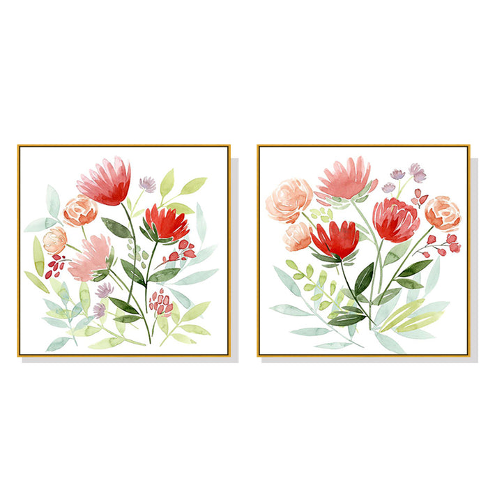 Wall Art 80Cmx80Cm Florals 2 Sets Gold Frame Canvas