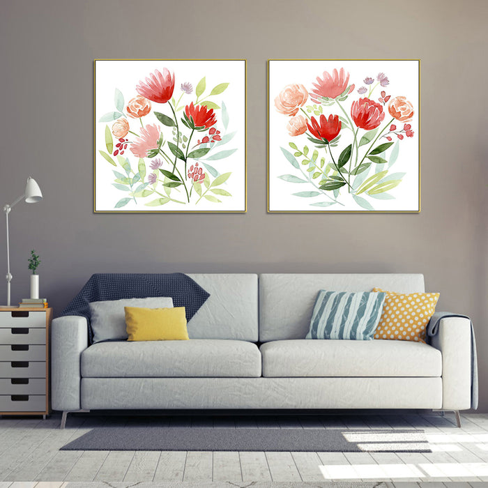Wall Art 80Cmx80Cm Florals 2 Sets Gold Frame Canvas