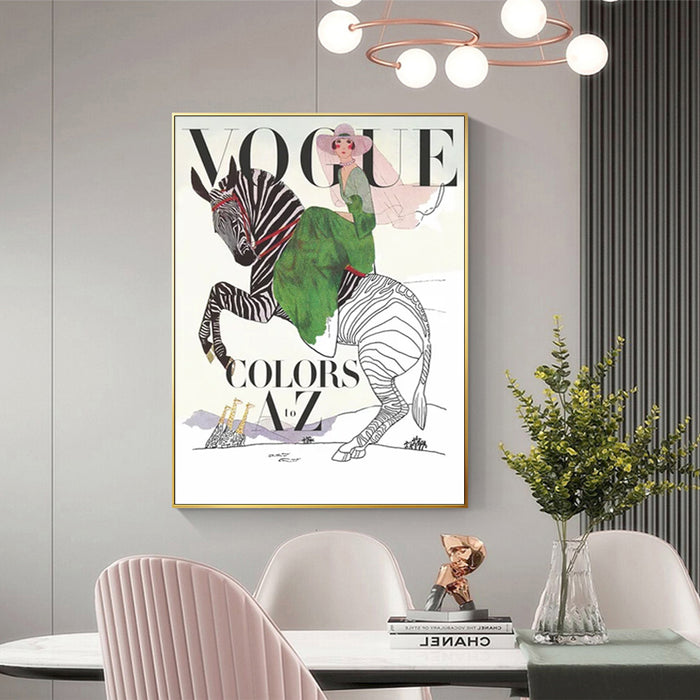 Wall Art 90Cmx135Cm Vogue Lady Gold Frame Canvas