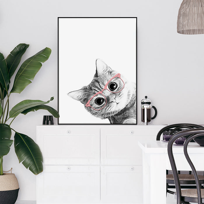 Wall Art 40Cmx60Cm Cat With Glasses Black Frame Canvas