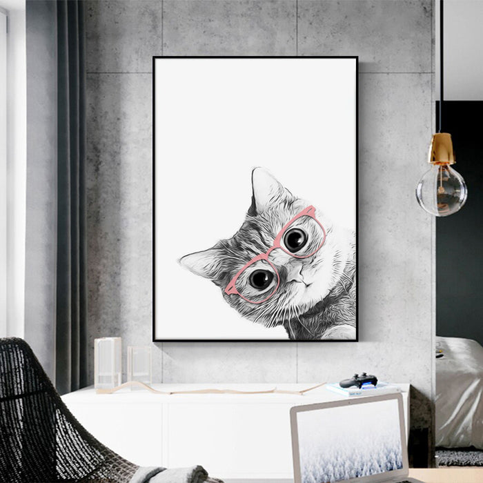 Wall Art 40Cmx60Cm Cat With Glasses Black Frame Canvas