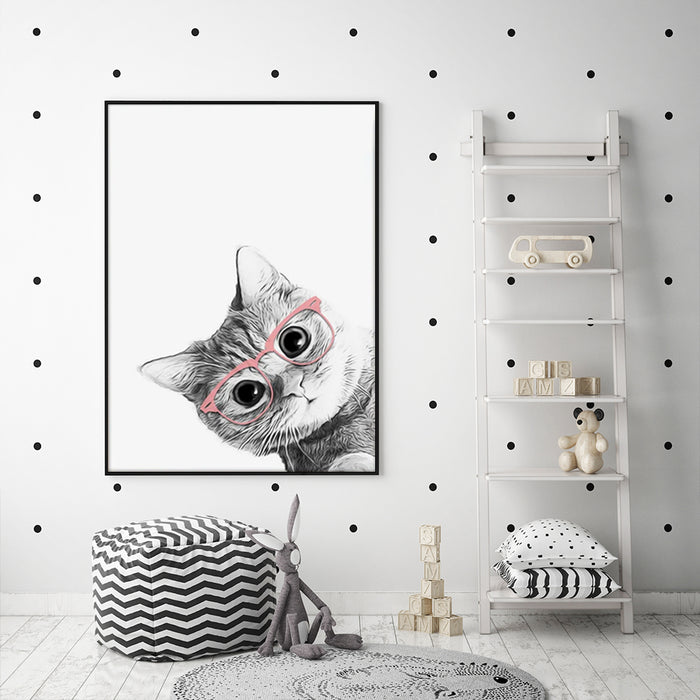 Wall Art 90Cmx135Cm Cat With Glasses Black Frame Canvas