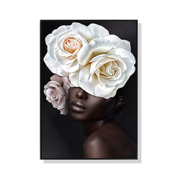Wall Art 40Cmx60Cm Flower African Woman Black Frame Canvas
