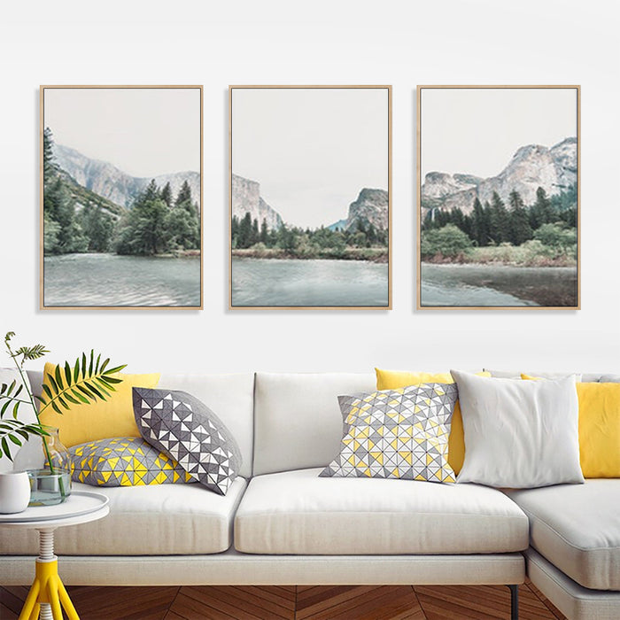 Wall Art 80Cmx120Cm Yosemite Valley National Park 3 Sets Wood Frame Canvas