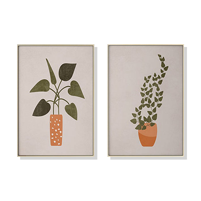 Wall Art 80Cmx120Cm Boho Botanical Art 2 Sets Gold Frame Canvas