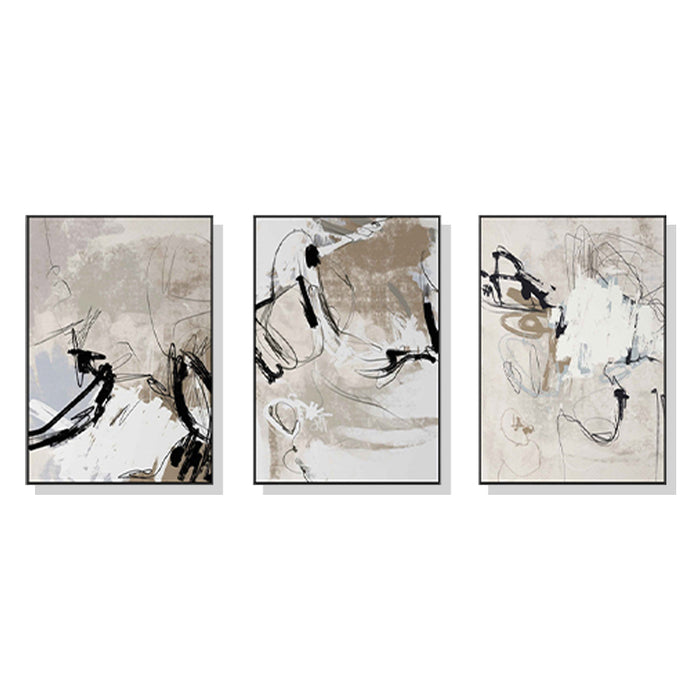 Wall Art 80Cmx120Cm Modern Abstract Beige 3 Sets Black Frame Canvas