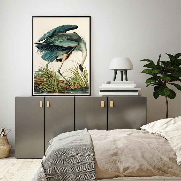 Wall Art 90Cmx135Cm Great Blue Heron By John James Audubon Black Frame Canvas