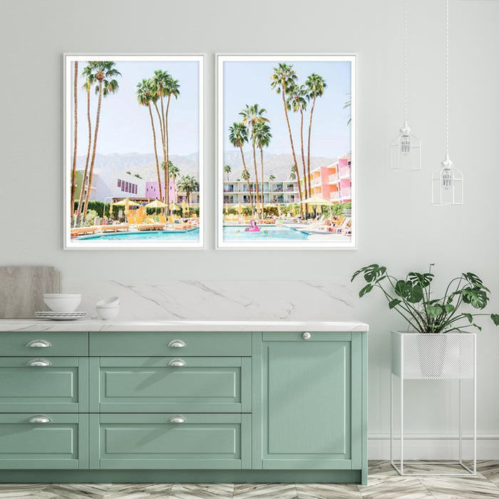 Wall Art 80Cmx120Cm Saguaro Hotel 2 Sets White Frame Canvas