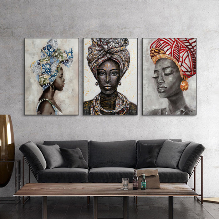 Wall Art 70Cmx100Cm African Women Ii 3 Sets Black Frame Canvas
