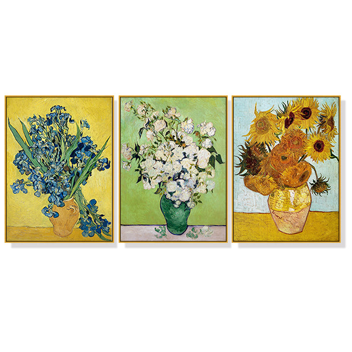 Wall Art 90Cmx135Cm Van Gogh Sunflowers Roses 3 Sets Gold Frame Canvas