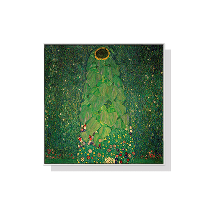 Wall Art 100Cmx100Cm Sunflower By Gustav Klimt White Frame Canvas
