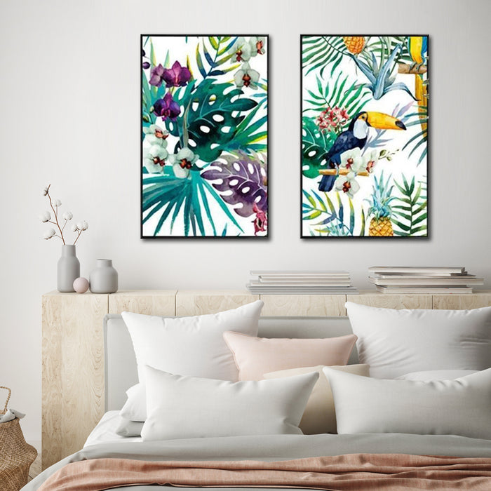 Wall Art 40Cmx60Cm Toucan And Orchid 2 Sets Black Frame Canvas