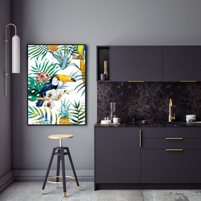 Wall Art 100Cmx150Cm Toucan Plants Black Frame Canvas