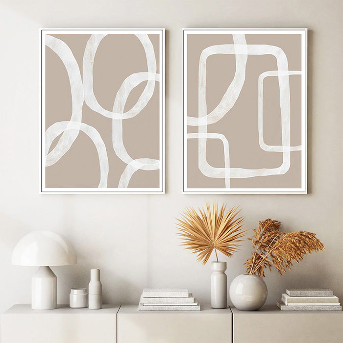 Wall Art 40Cmx60Cm Abstract White Lines 2 Sets White Frame Canvas
