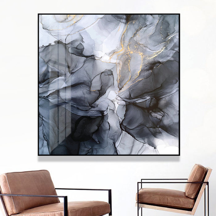 Wall Art 40Cmx40Cm Marbled Black Grey Black Frame Canvas