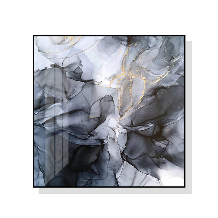 Wall Art 90Cmx90Cm Marbled Black Grey Black Frame Canvas