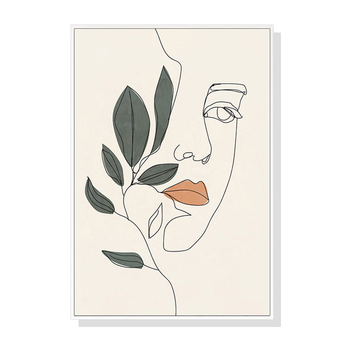 Wall Art 40Cmx60Cm Line Art Girl Face White Frame Canvas