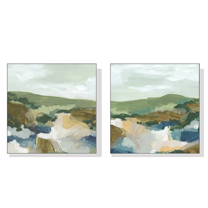 Wall Art 40Cmx40Cm Abstract Landscape 2 Sets White Frame Canvas