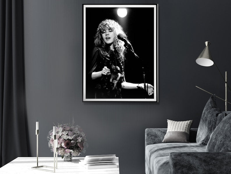 Wall Art 80Cmx120Cm Young Stevie Nicks In Concert Poster Black Frame Canvas