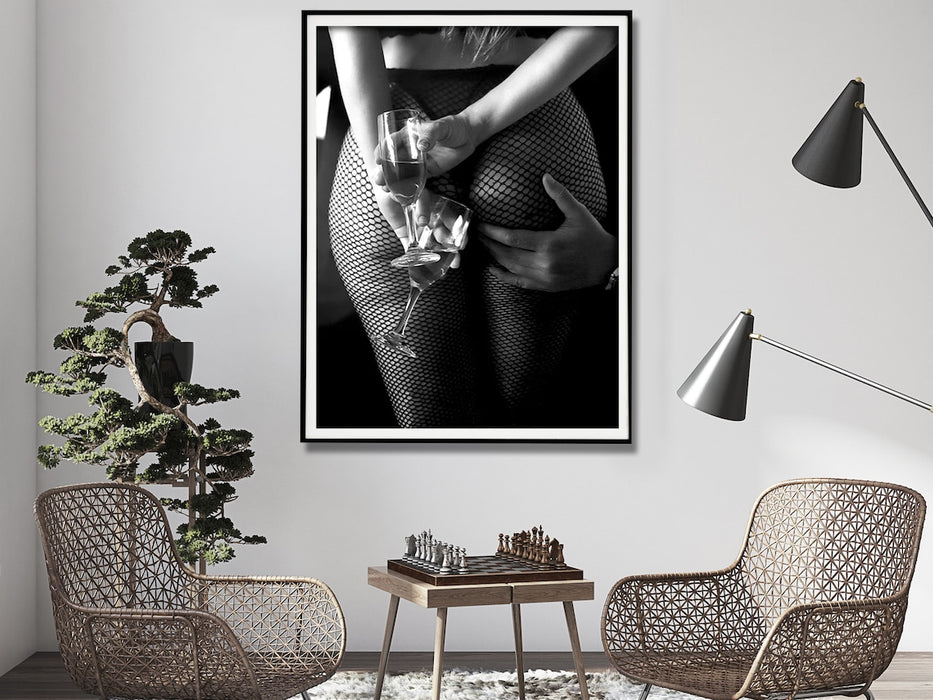 Wall Art 100Cmx150Cm Woman Drinking Wine In The Bar Black Frame Canvas