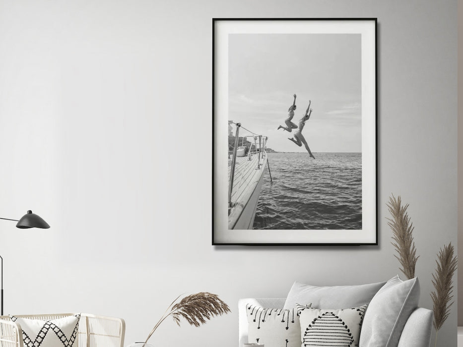 Wall Art 40Cmx60Cm Black And White Ocean Jump Black Frame Canvas
