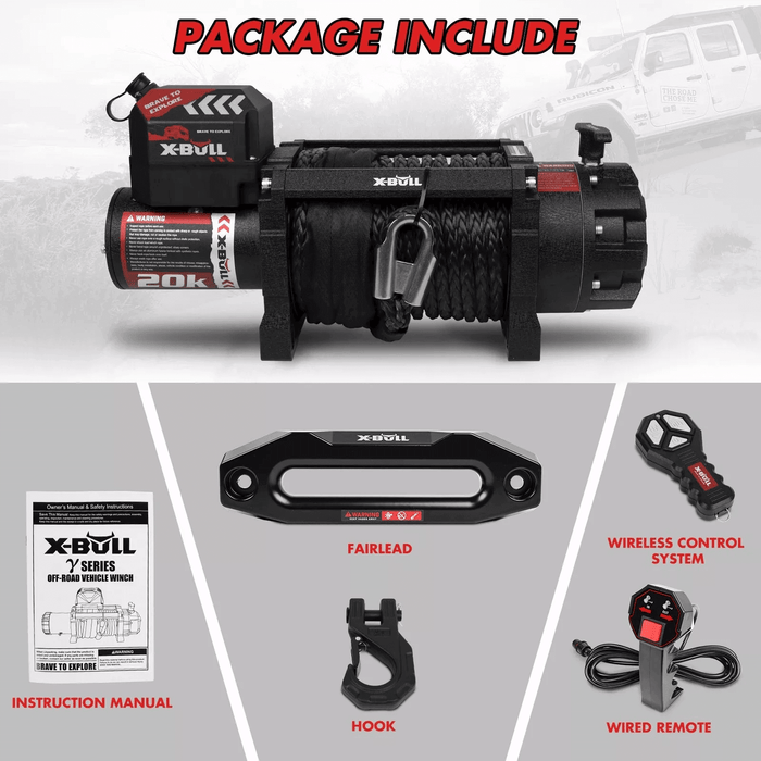 12V Electric Winch 20000Lbs Synthetic Rope Truck Trailer Winch 4X4 4Wd