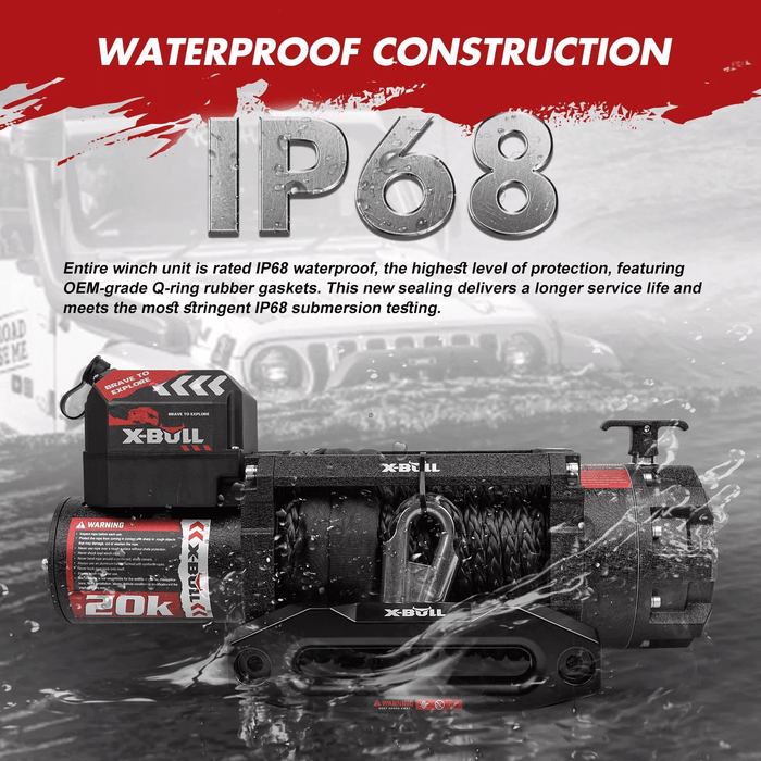 12V Electric Winch 20000Lbs Synthetic Rope Truck Trailer Winch 4X4 4Wd