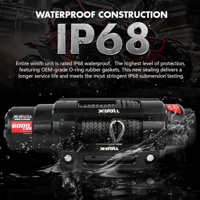 6000Lbs Electric Winch 12V Synthetic Rope Towing Trailer Atv Utv Boat Upgraded Version