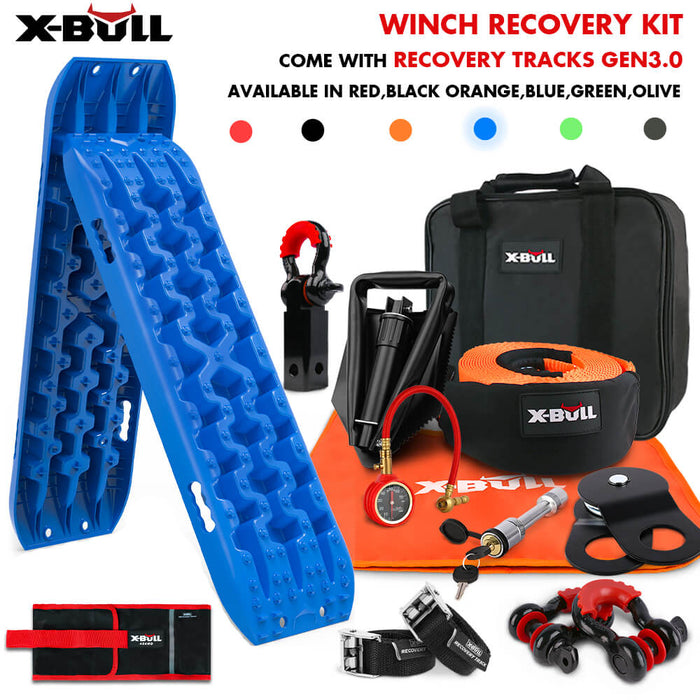 Winch Recovery Kit With Recovery Tracks Boards Gen 3.0 Snatch Strap Off Road 4Wd Blue