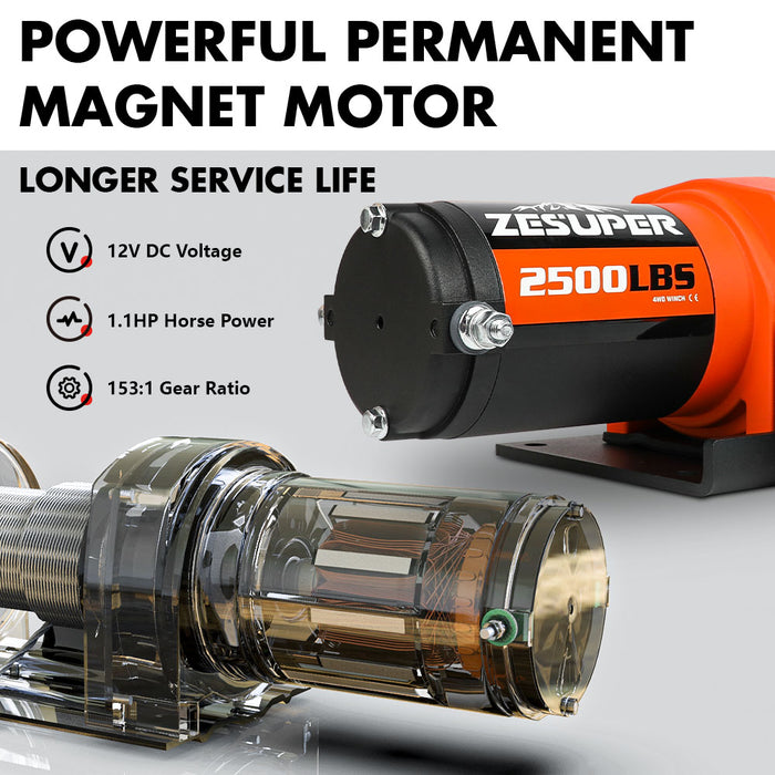 12V Electric Winch 2500Lbs Synthetic Rope Wireless Remote Atv Utv Boat