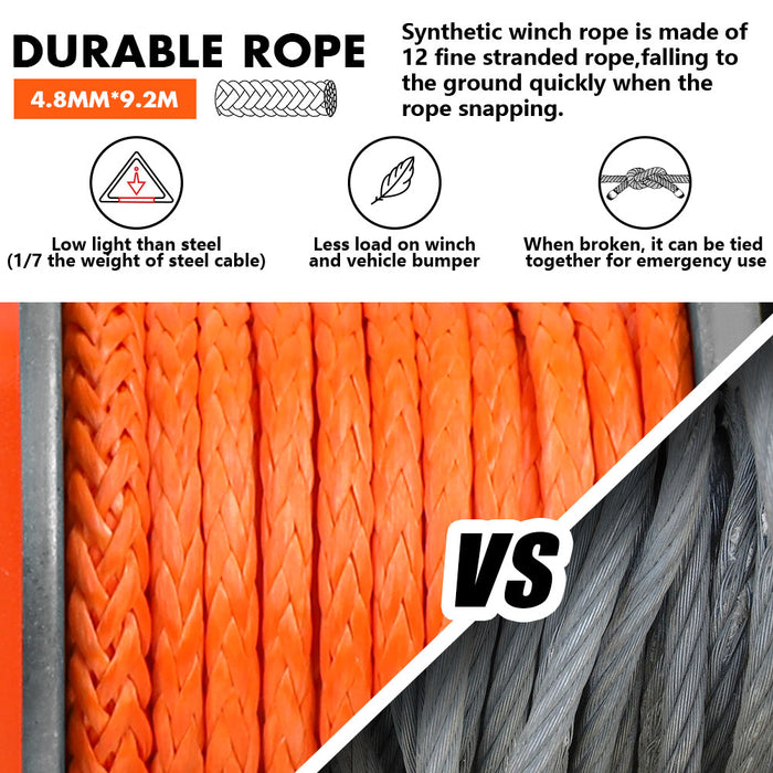 12V Electric Winch 2500Lbs Synthetic Rope Wireless Remote Atv Utv Boat