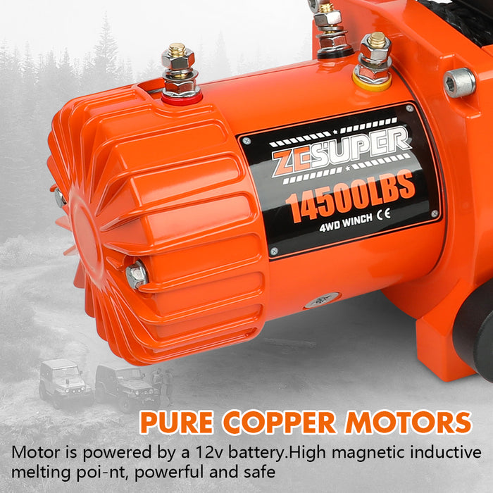 12V Electric Winch 14500Lbs Synthetic Rope Wireless Remote Atv Utv 4Wd