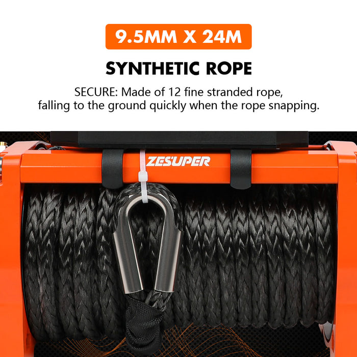 12V Electric Winch 14500Lbs Synthetic Rope Wireless Remote Atv Utv 4Wd