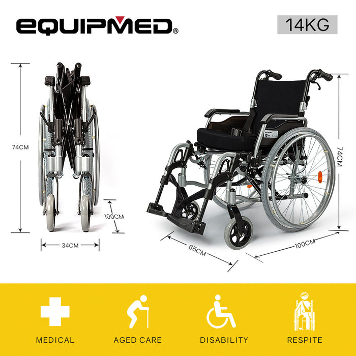 24 Inch Portable Folding Wheelchair 24" Mobility Wheel Chair Alloy Senior Elderly Aid