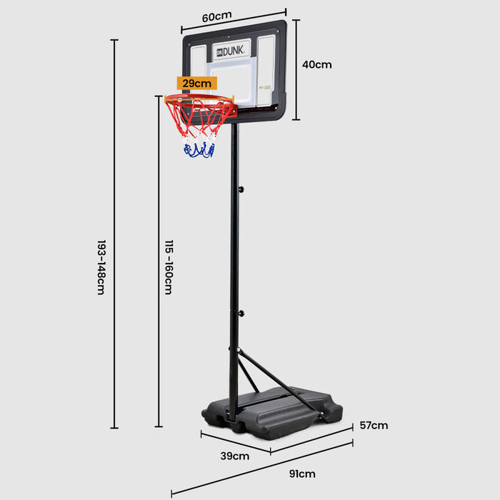 Portable Kids Basketball Hoop Stand System 1.15M To 1.60M Height Adjustable