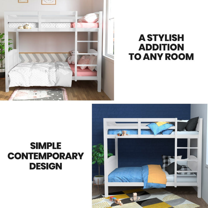 Wooden Kids Bunk Bed Frame With Modular Design That Can Convert To 2 Single White