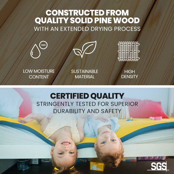 Wooden Kids Bunk Bed Frame With Modular Design That Can Convert To 2 Single White