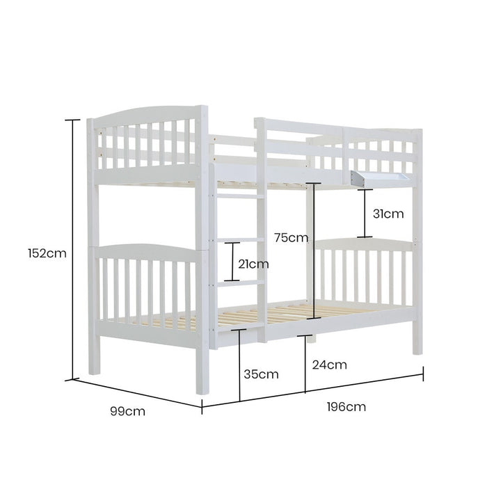 Wooden Kids Bunk Bed Frame With Modular Design That Can Convert To 2 Single White
