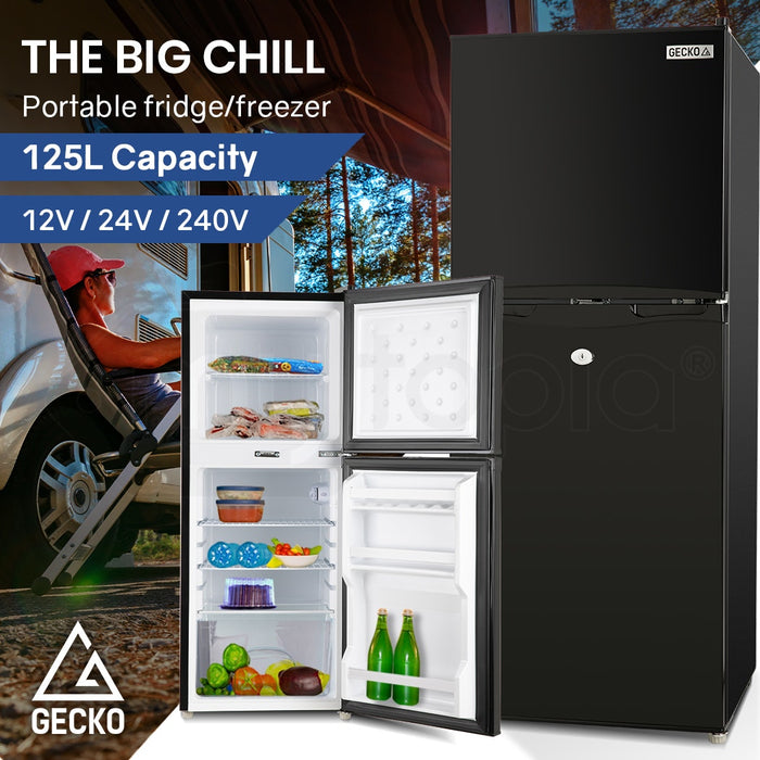 125L Portable Fridge Freezer Camping Motorhome Caravan Upright Fridges 12V / 24V / 240V Black