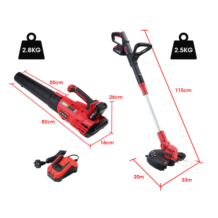 20V Cordless Line Trimmer Electric Whipper Snipper & Leaf Blower Combo Kit Battery Charger