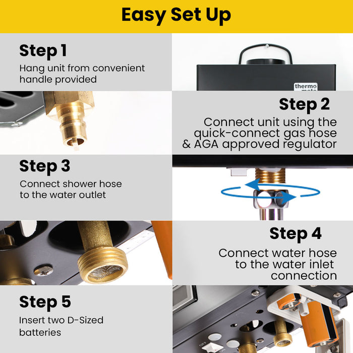 Portable Gas Outdoor Camping Hot Water Heater System With 12V Pump Shower Head Black