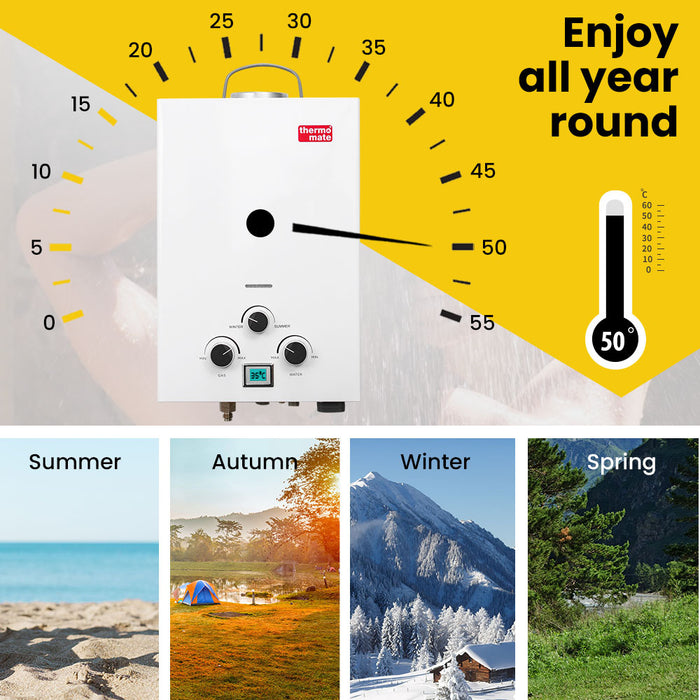 Portable Gas Outdoor Camping Hot Water Heater System With 12V Pump Shower Head White