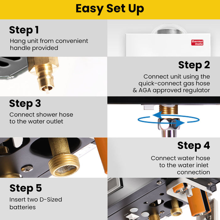 Portable Gas Outdoor Camping Hot Water Heater System With 12V Pump Shower Head White