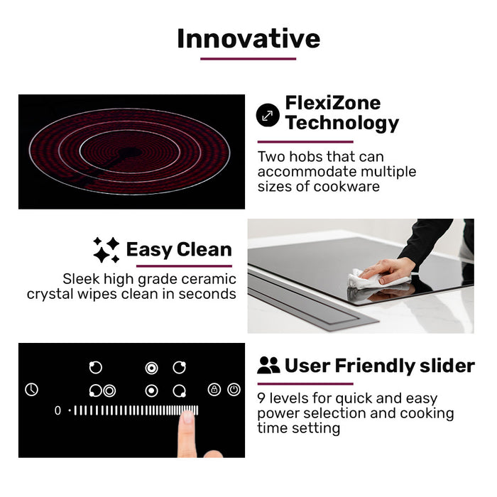 90Cm 5 Zone Ceramic Cooktop 8900W Electric Flexizone Adjustable Size Hobs Touch Controls