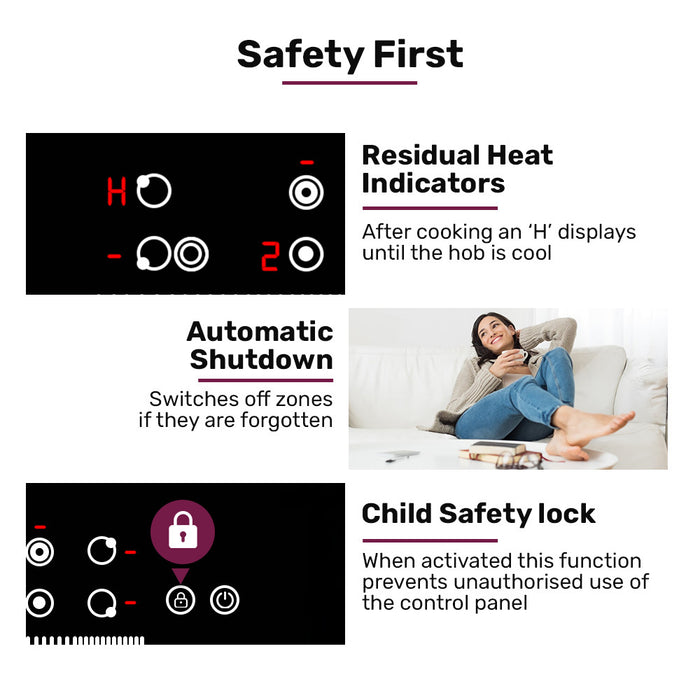 90Cm 5 Zone Ceramic Cooktop 8900W Electric Flexizone Adjustable Size Hobs Touch Controls