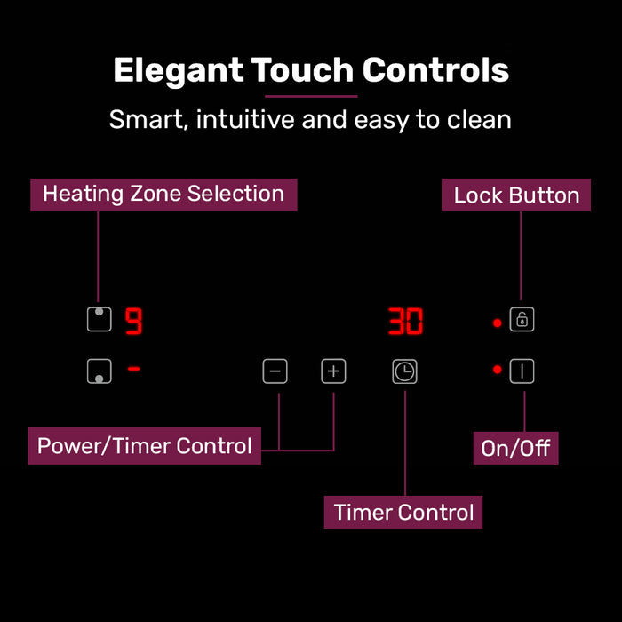 30Cm 2 Zone Induction Cooktop 3300W Electric Touch Controls