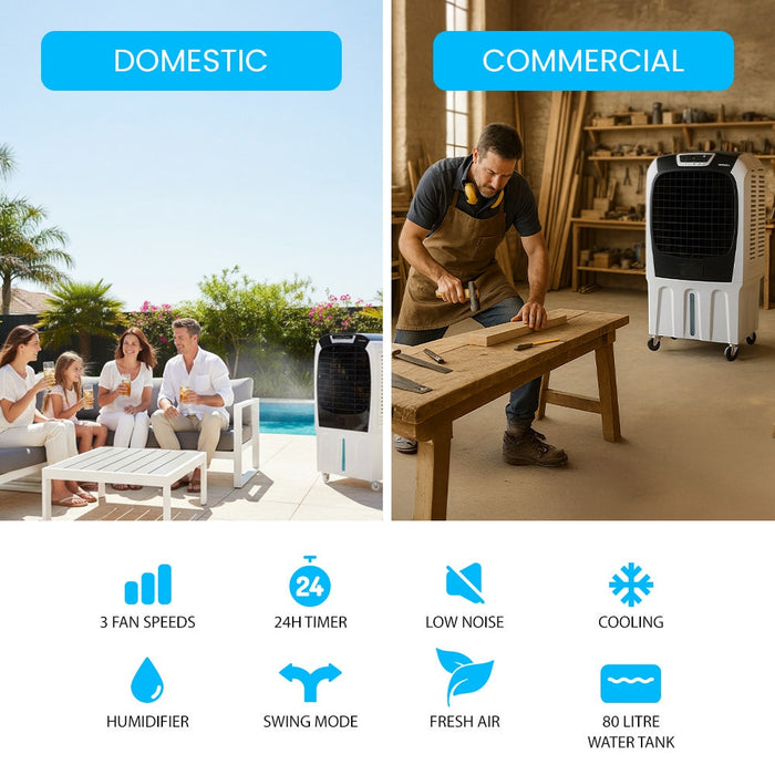 450W 80L Evaporative Air Cooler Commercial Grade Remote Control Fan