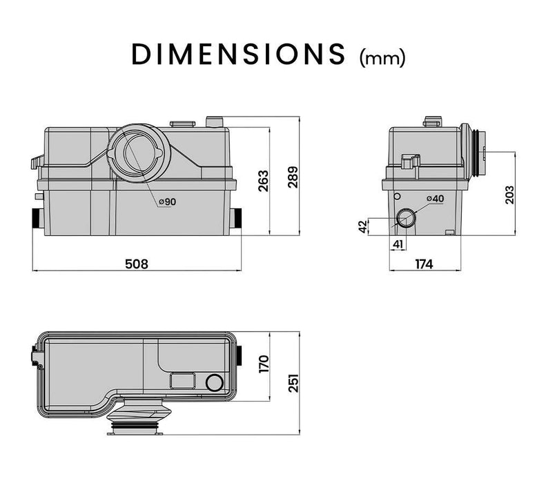 Macerator Pump 800W Commercial 4 Inlet For P-Trap Toilet Upflush Heavy-Duty