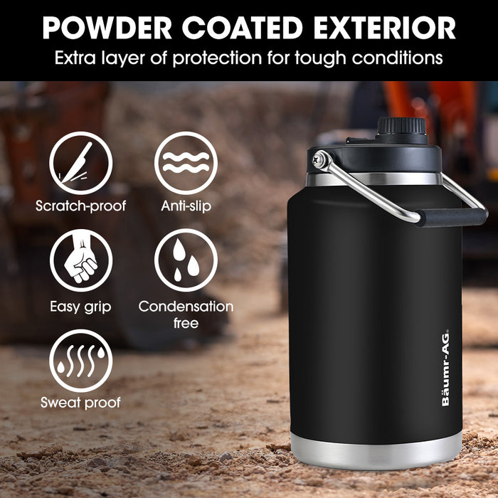 3.8L Double Wall Insulated Stainless Steel Water Bottle Drink Jug With Handle Black